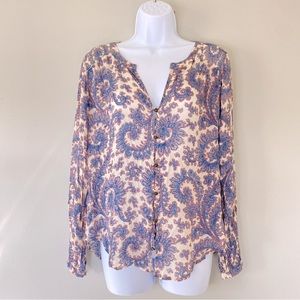 Lucky Brand Boho Hippie Paisley Button Down Shirt